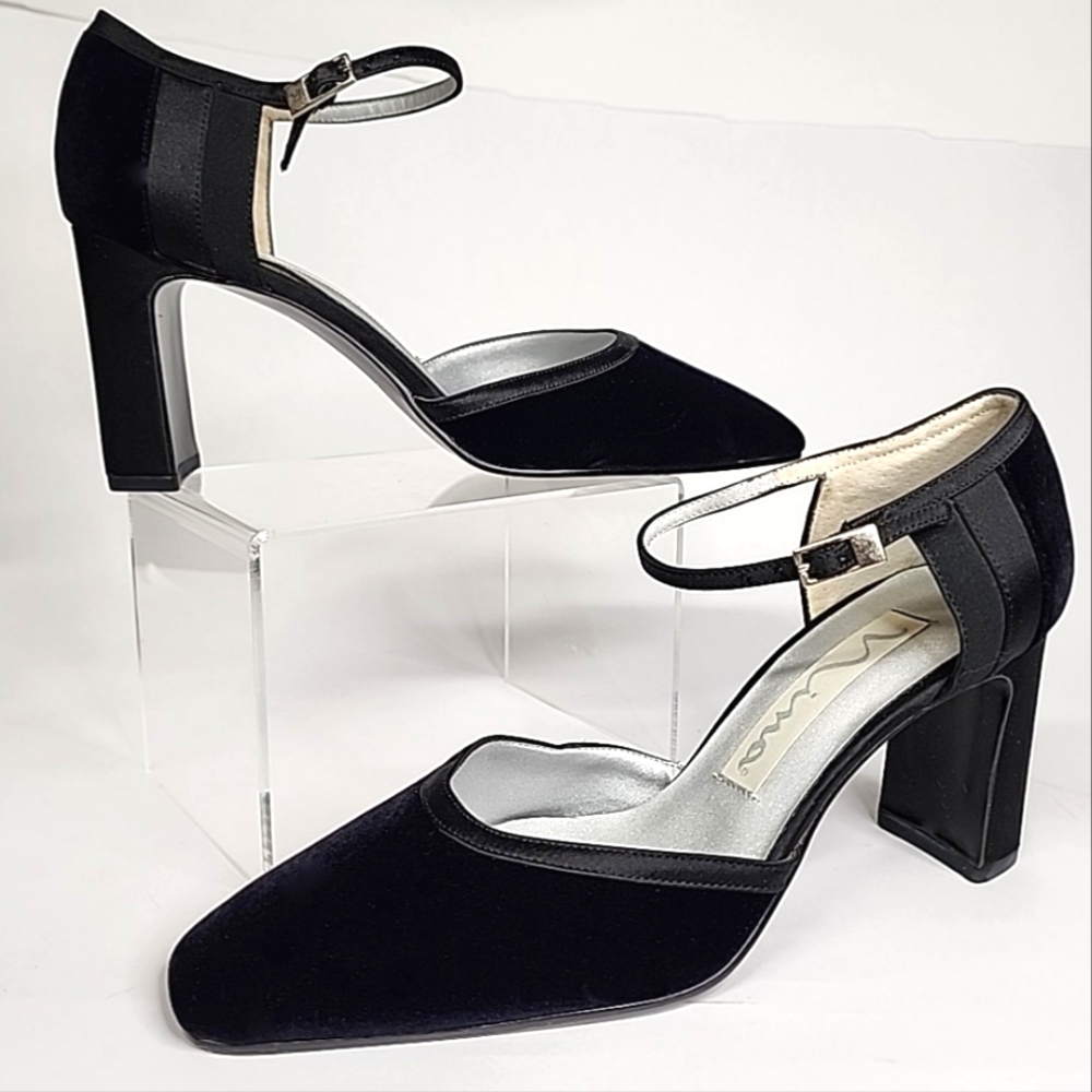 BN (7.5) Nina leather square toe w/block heel pumps +adj strap msrp $99@Macy’s